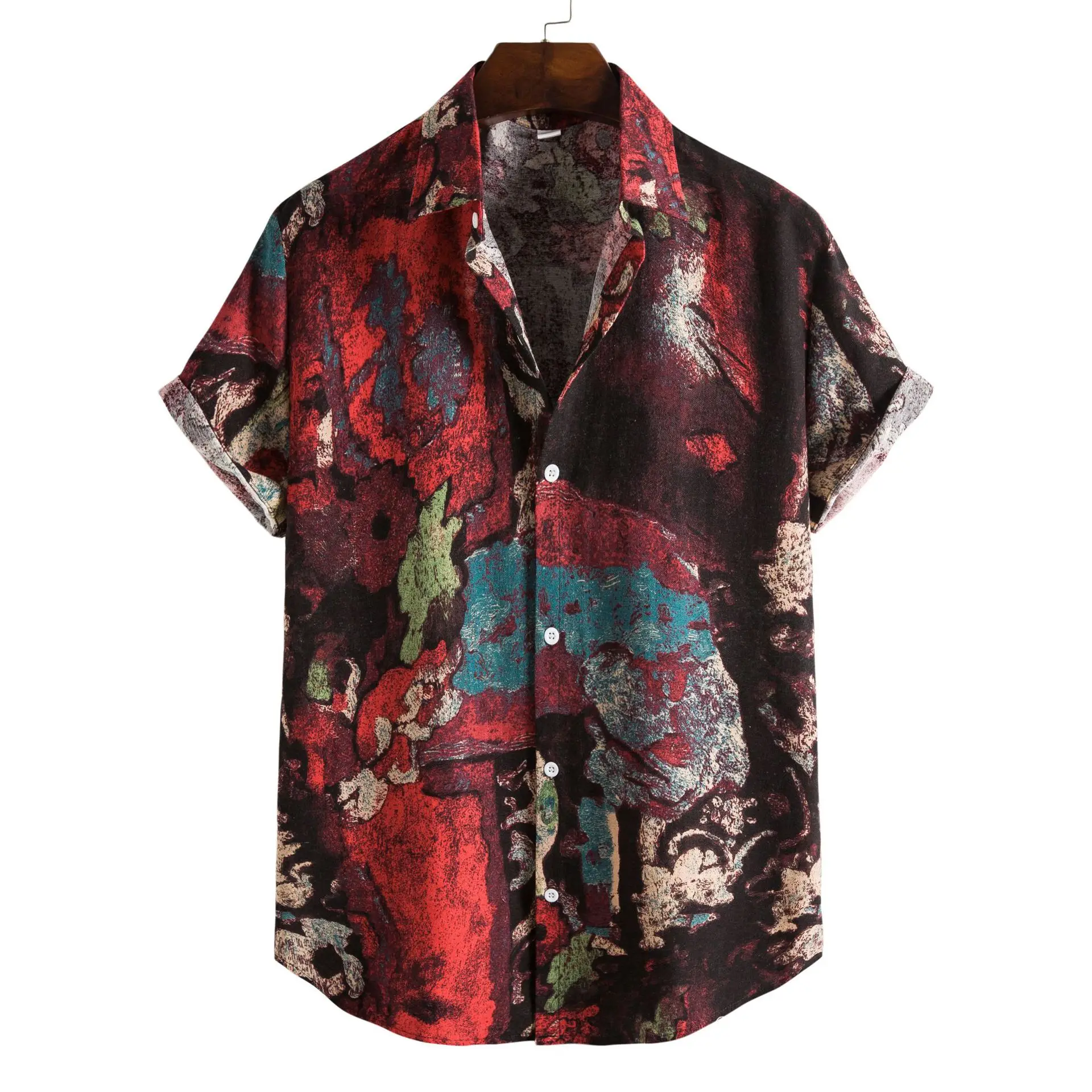 

Mens Button Down Linen Shirts Hipster Vintage Floral Print Hawaiian Shirt Men Summer Short Sleeve Beach Shirts Chemise Homme XXL