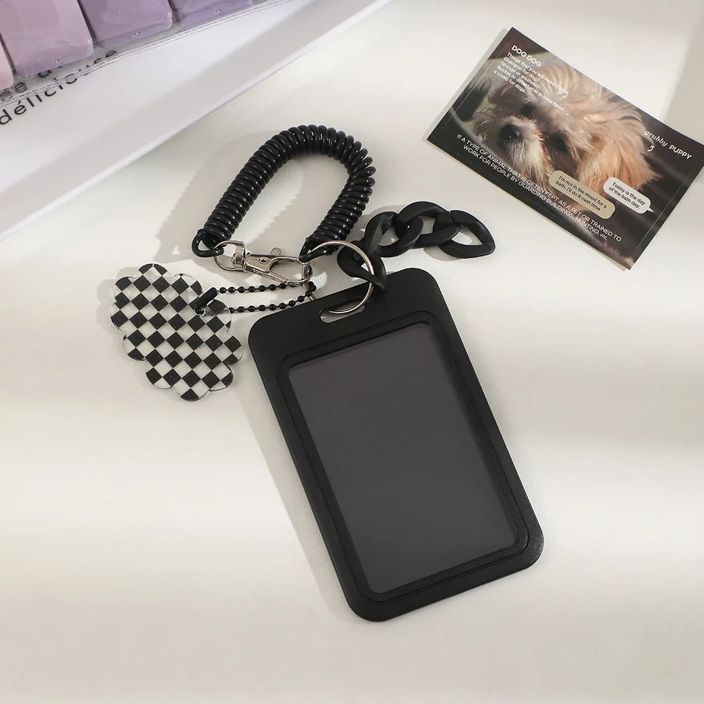 Streamlined Black Student ID Card Holder with Anti-Loss Protective Cover and Backpack Pendant Attachment