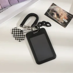 Streamlined Black Student ID Card Holder with Anti - Loss Protective Cover and Backpack Pendant Attachment (Add Chessboard2)
