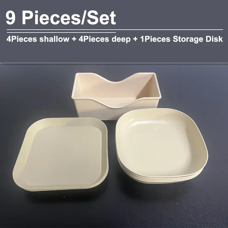 9Pieces/Set Dessert Plate Pure Natural Wheat Square Snack Straw Bowl Sauce Seasoning Dish Degradable ECO-friendly Tableware