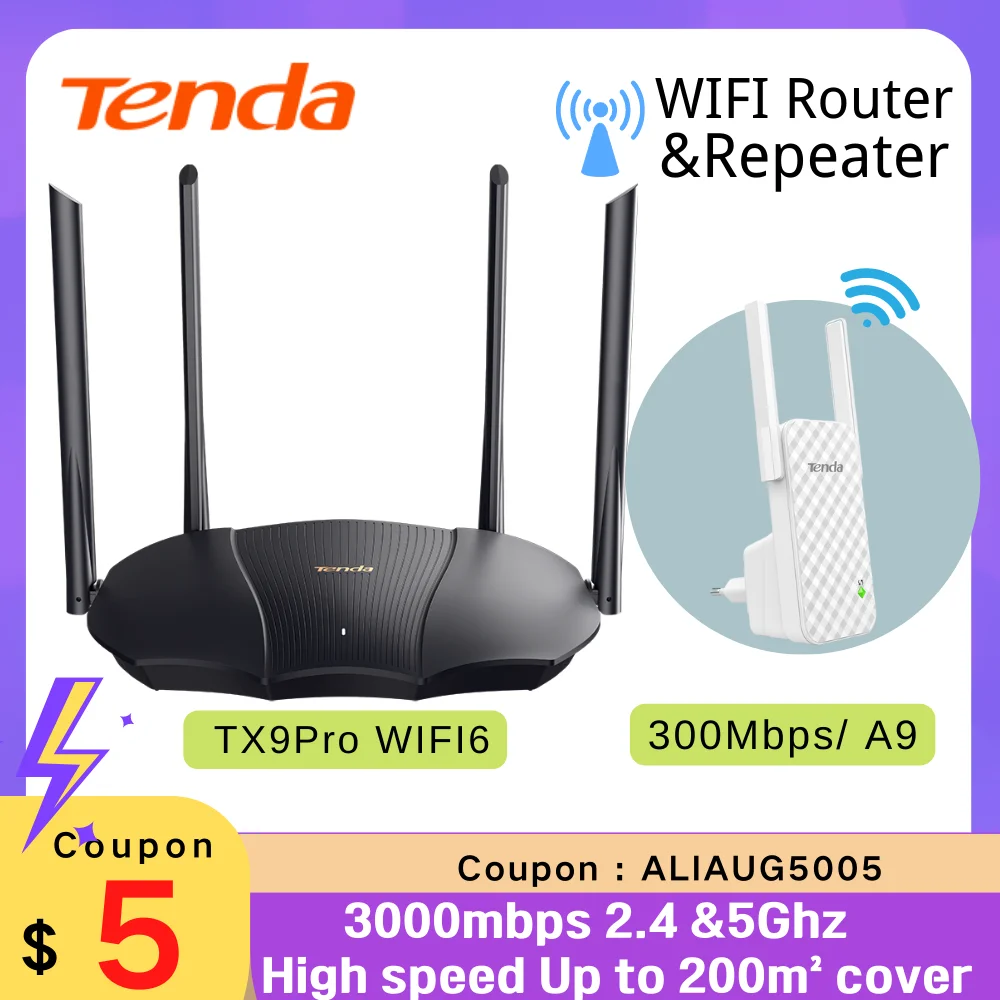 Tenda WiFi 6 Router AX3000 2.4&5Ghz Dual Band RX9 Pro Wifi6 Router