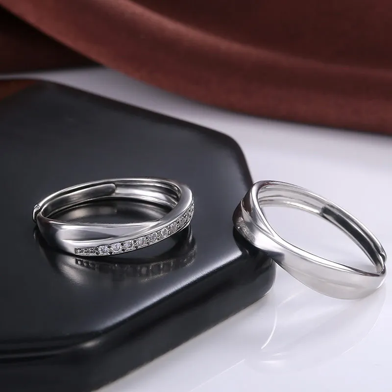 Open Adjustable Couple Ring For Men And Women Simple Wave Cross Zircon Finger Ring Male And Female Party Engagement Jewelry