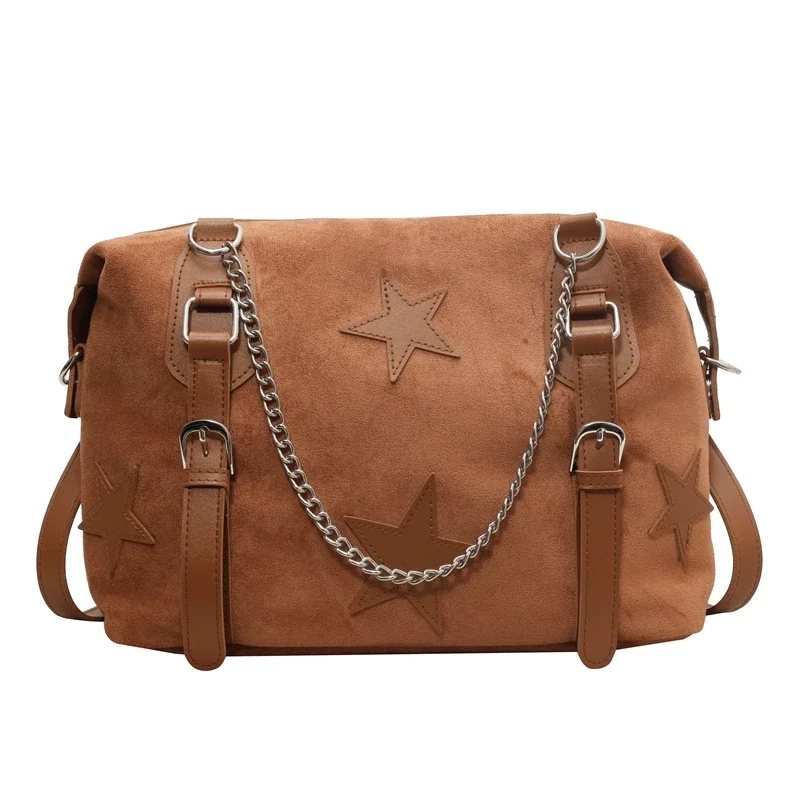 Autumn Winter Vintage Backpack Bag for Women Stars Pattern Design Frosted Leather Dual Straps Commuter Shoulder Crossbody Bag