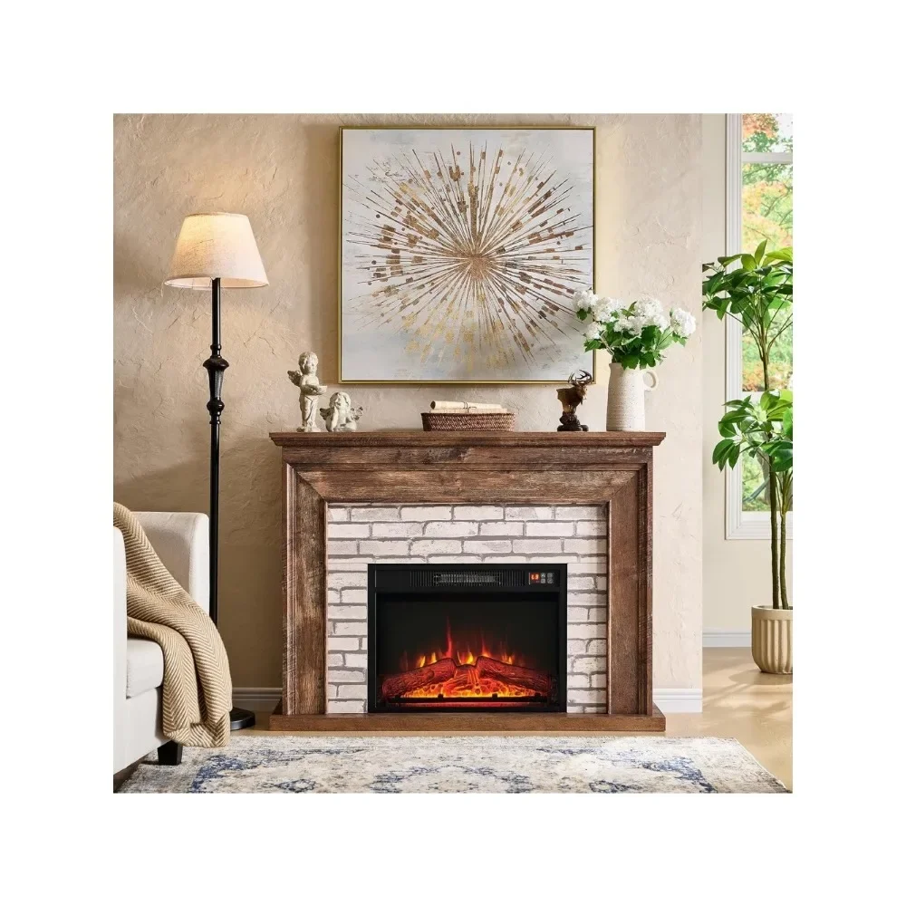 Flip Top Electric Fireplace with Mantel,Electric Fireplace Heater,TV Stand with Freestanding Electric Fireplace, Remote Control 5