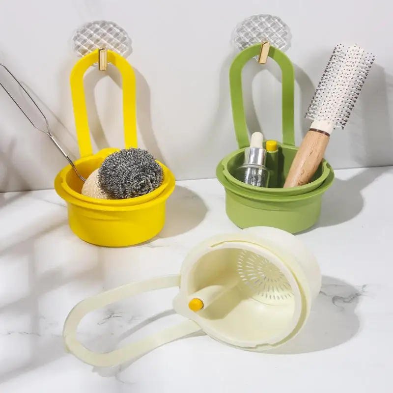 2 In 1 Sink Drain Filter Basket, Adjustable Faucet Hanging Sponge Rack Kitchen Debris Waste Catcher