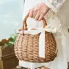 Wicker Flower Basket Rustic Style Woven Handbag Handmade Rattan Woven Trendy Concise Women Handbag Picnic Fabric Rattan Basket 4