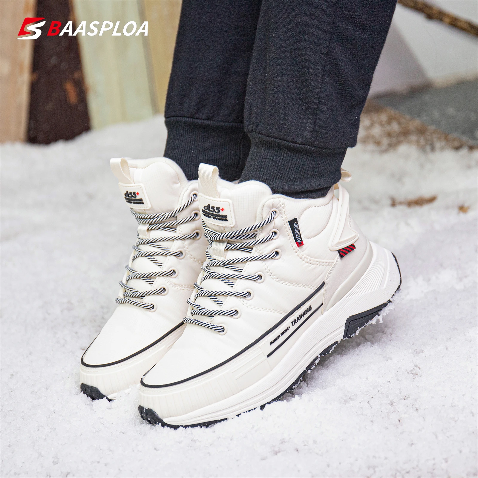 Baasploa Women Ankle Boots Winter Plush Warm Snow Boots For Women Comfort Leather Waterproof Walking Sneaker Non-slip Outdoor