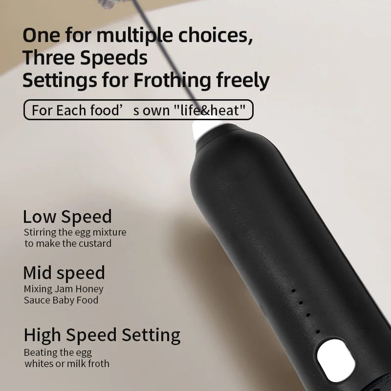 2 In 1 Electric Milk Frother + Egg Beater Wireless Type-C Charging 3 Speeds Mini Handheld Foam Maker Coffee Whisk Cooking Tools 5