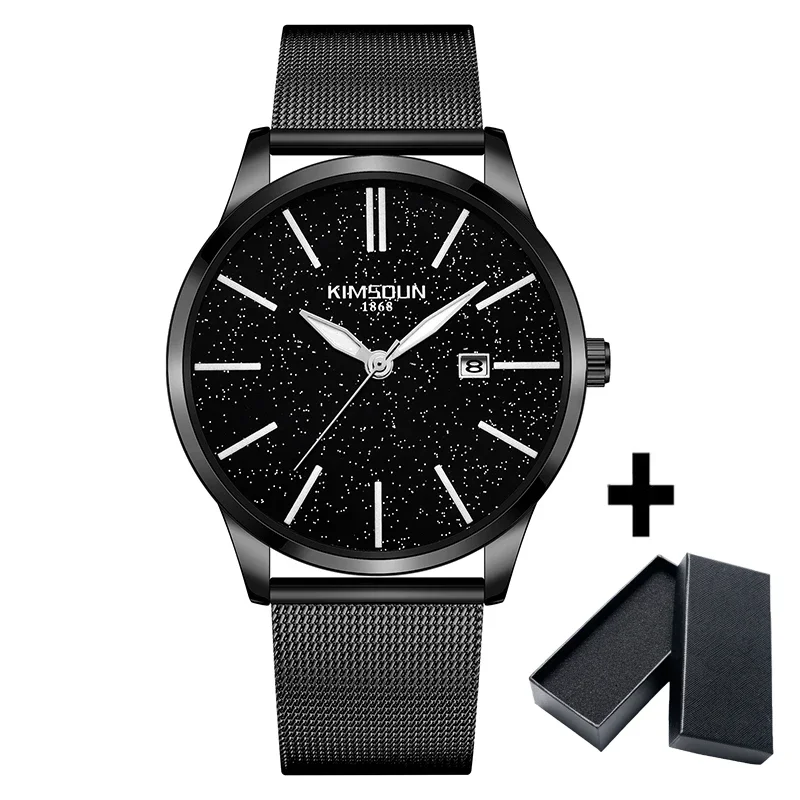 Black Starry Sky Watch For Men Fashion Black Steel Mesh Strap Quartz Wristwatch Business Simple Ultrathin Round Case Clock 2023 starry sky pattern printing tpu soft cell phone case for samsung galaxy a52 4g 5g a52s 5g crash