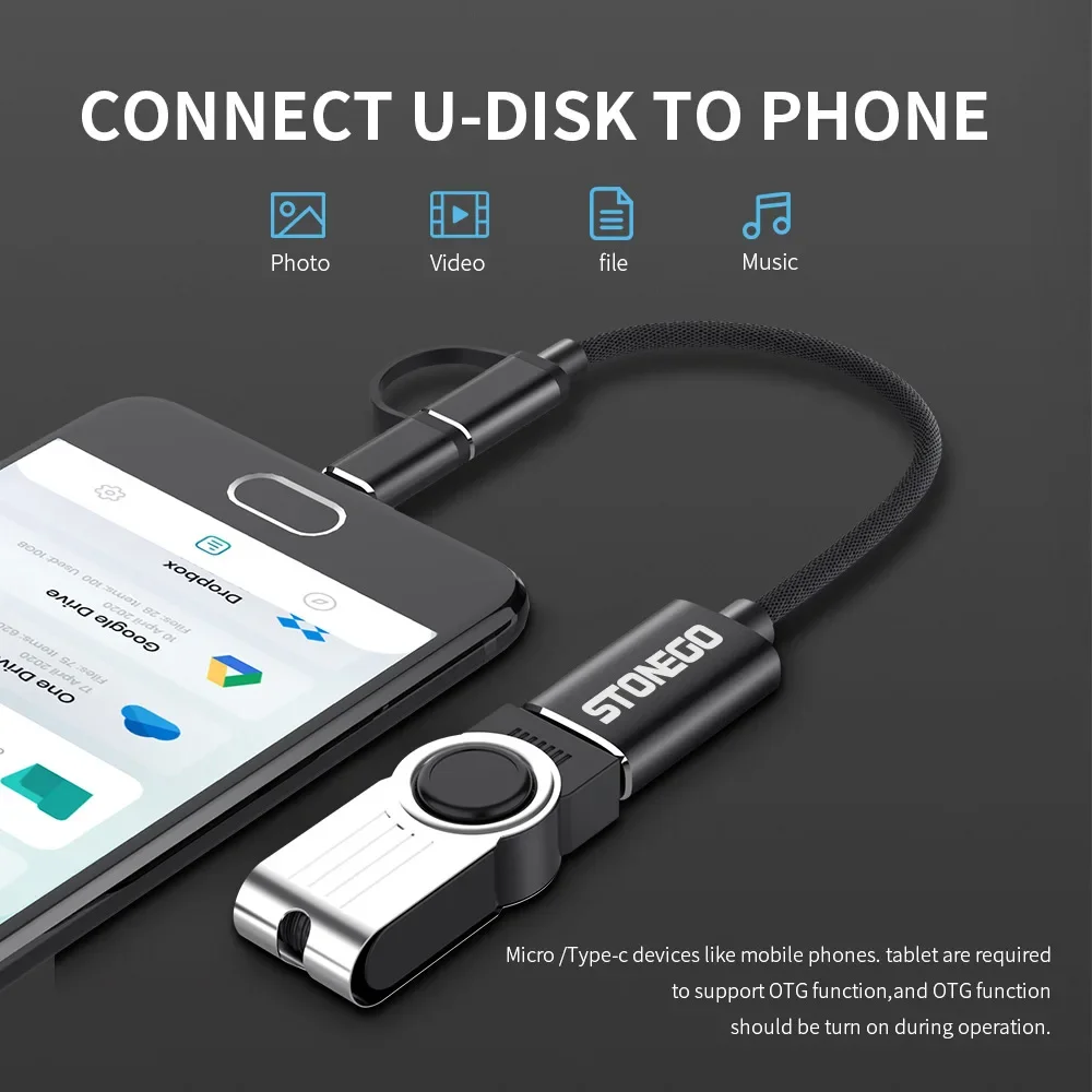 STONEGO OTG 케이블 어댑터, 휴대용 휴대폰 게임패드, 플래시 디스크, 데이터 전송 케이블, 변속기 충전