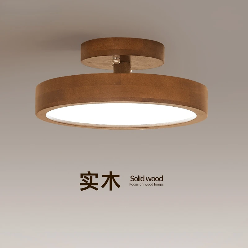 

New Chinese Ceiling Lamp Walnut Color Aisle Corridor Balcony Light LED Solid Wood Cloakroom Entrance Foyer Lamps