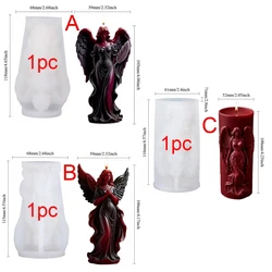 Gothic Winged Angel Relief Candle & Skirted Goddess Resin Mold (3PCS - ABC)
