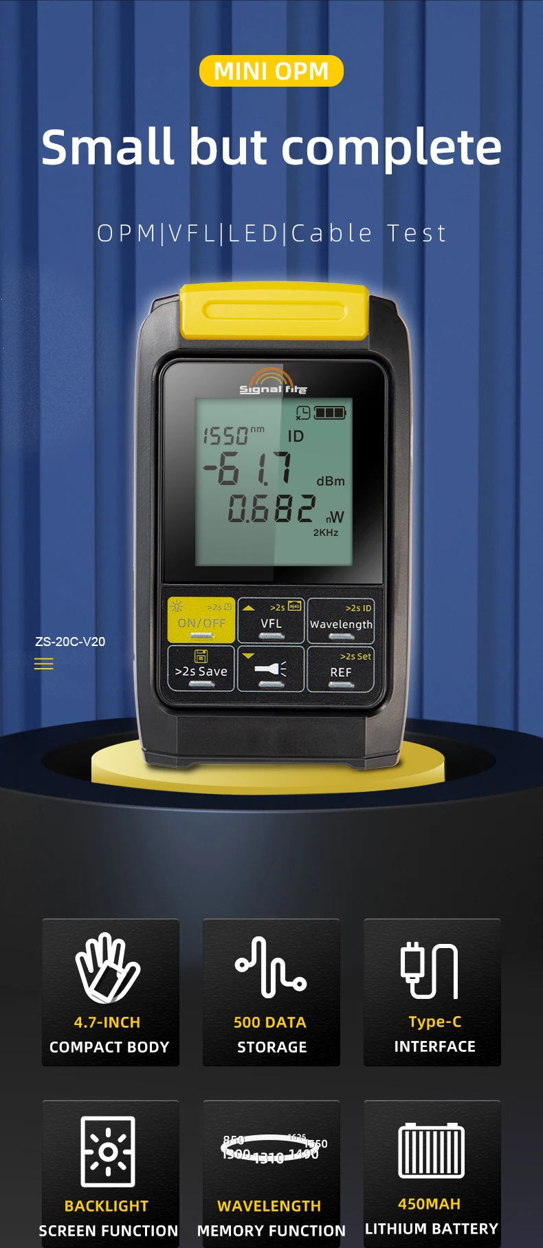 ZS-20C-V20 Optical Power Meter Visual Fault Locator Fiber Optic Ftth Tool Kit