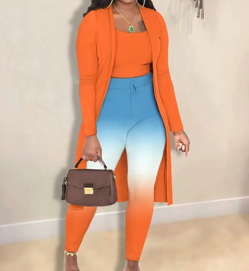 3 Piece Sets Women Outfit U-Neck Sleeveless Tank Top Geometric Print High Waist Drawstring Pants Set Spring Fashion With Coat