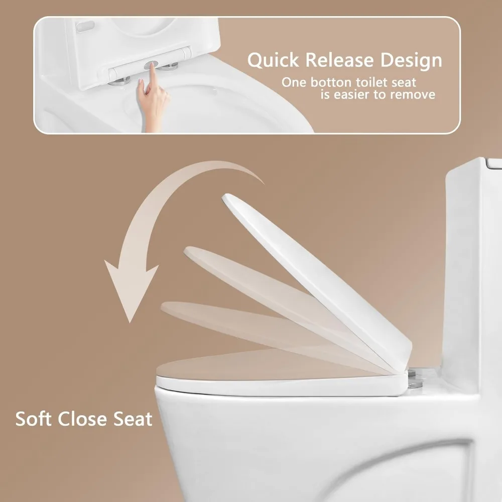 Elongated 1-Piece Toilet: 17" Comfort Height, Dual Flush 1.1/1.6 GPF, MAP 900g, 12'' Rough-In, Bathroom Toilet Bowl