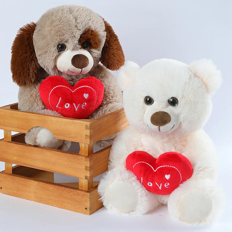 Wholesale 25cm Cute Heart Bear Dog Plush Toys Red Heart Print Love Creative Animal Stuffed Doll For Lovers Valentine's Day Gifts
