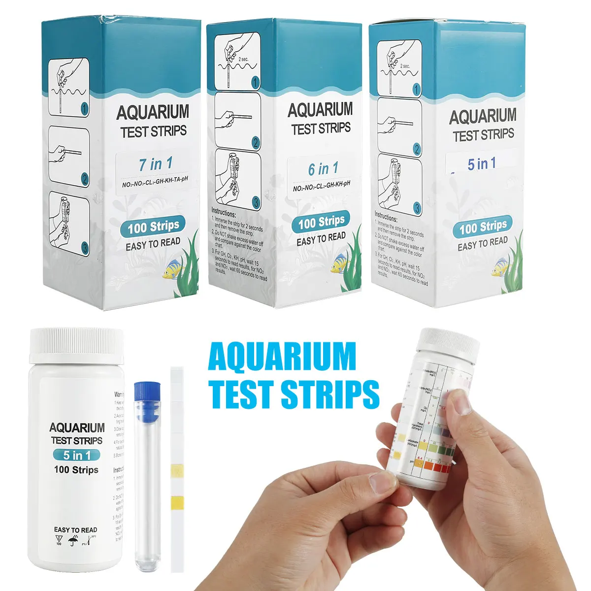 100Pcs Aquarium Water Test Strips 6