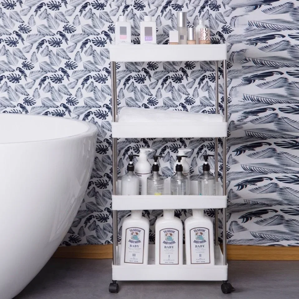 Bathroom Storage Rack With Wheels 3/4 Layer Rolling Utility Cart Bathroom Storage Organizer Multi-purpose Utility Cart Multi Layer Storage Rack