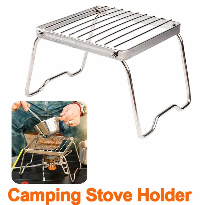 

Camping Stove Holder Stainless Steel Folding Campfire Grill Outdoor Picnic BBQ Barbecue Rack Set Pot Holder Baking Tray Holder