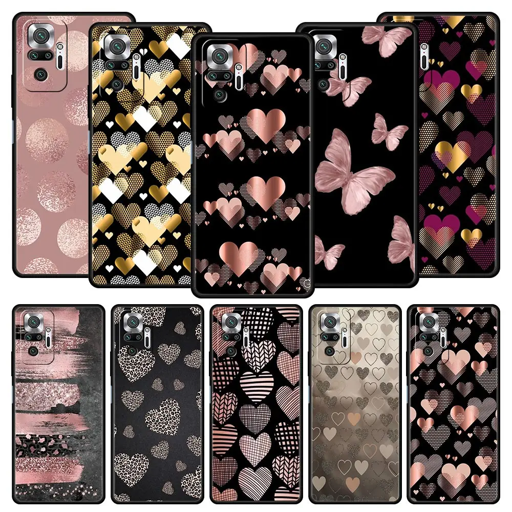 Gold Pink Rose Glitter Hearts Phone Case Cover