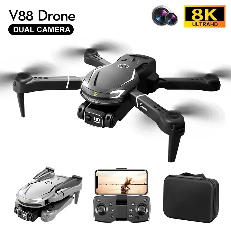 

8K Dual HD Camera Professional Obstacle Avoidance Brushless Motor Foldable Quadcopter Gifts Toys V88 Drone 4K Drone