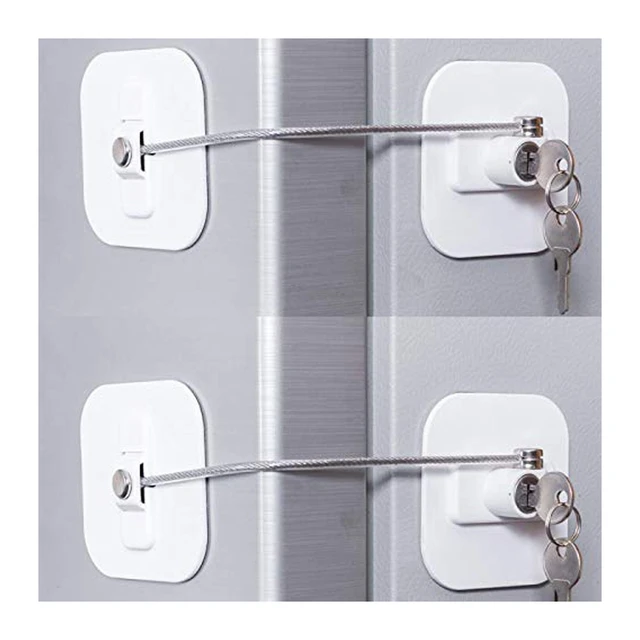 2 Pack Refrigerator Door Locks Double Button Adhesive Fridge Lock with  Keys, Fil