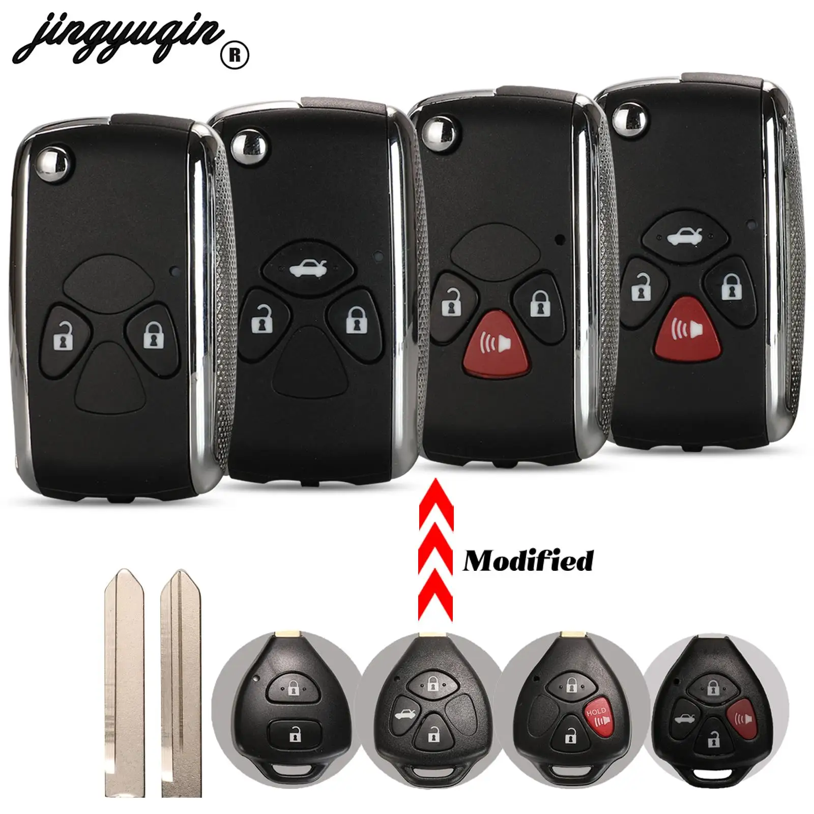 Jingyuqin 2/3/4 Pulsanti Flip Car Remote Key Shell Custodia Per Auto Per Toyota Corolla Rav4 Camry Avlon Fob Toy47 Lama Modificata