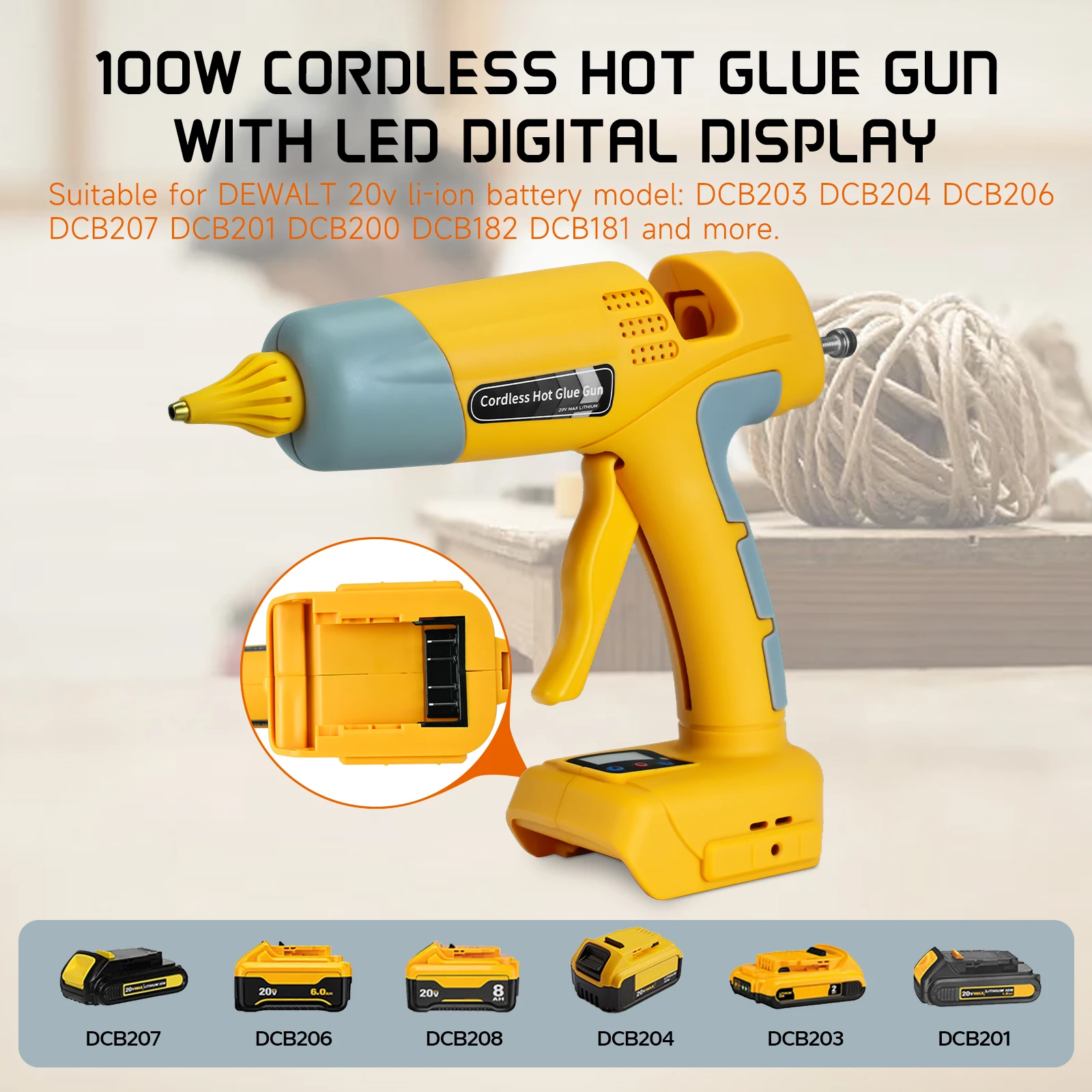 Cordless Hot Glue Gun for Dewalt, Handheld Glue Gun for DeWalt 18/20V Max Li-Ion Battery, 30S Quick Preheat, for Arts & Crafts & DIY with 30 Glue