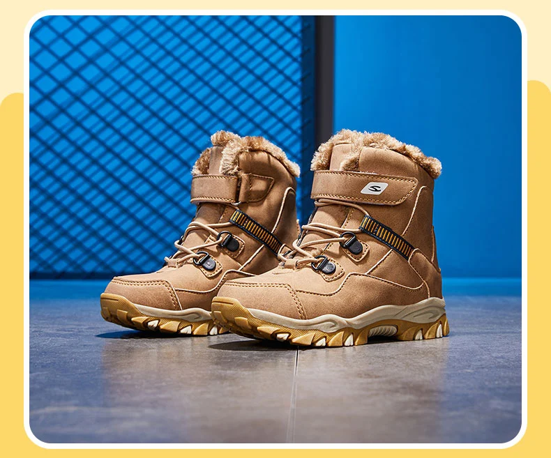 Winter Schnee Warme Pelz Jungen Sneaker Gummi Wandern Schuh Mode Kinder Schuhe Wasserdichte Leder Stiefel Kinder_voghion.com