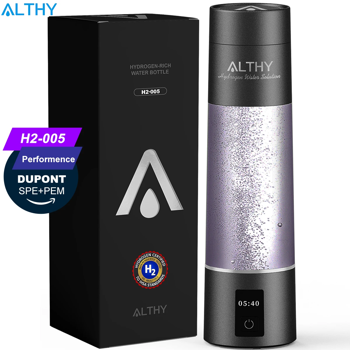 Hydrogen Water Generator Bottle with Display and Dual Chamber