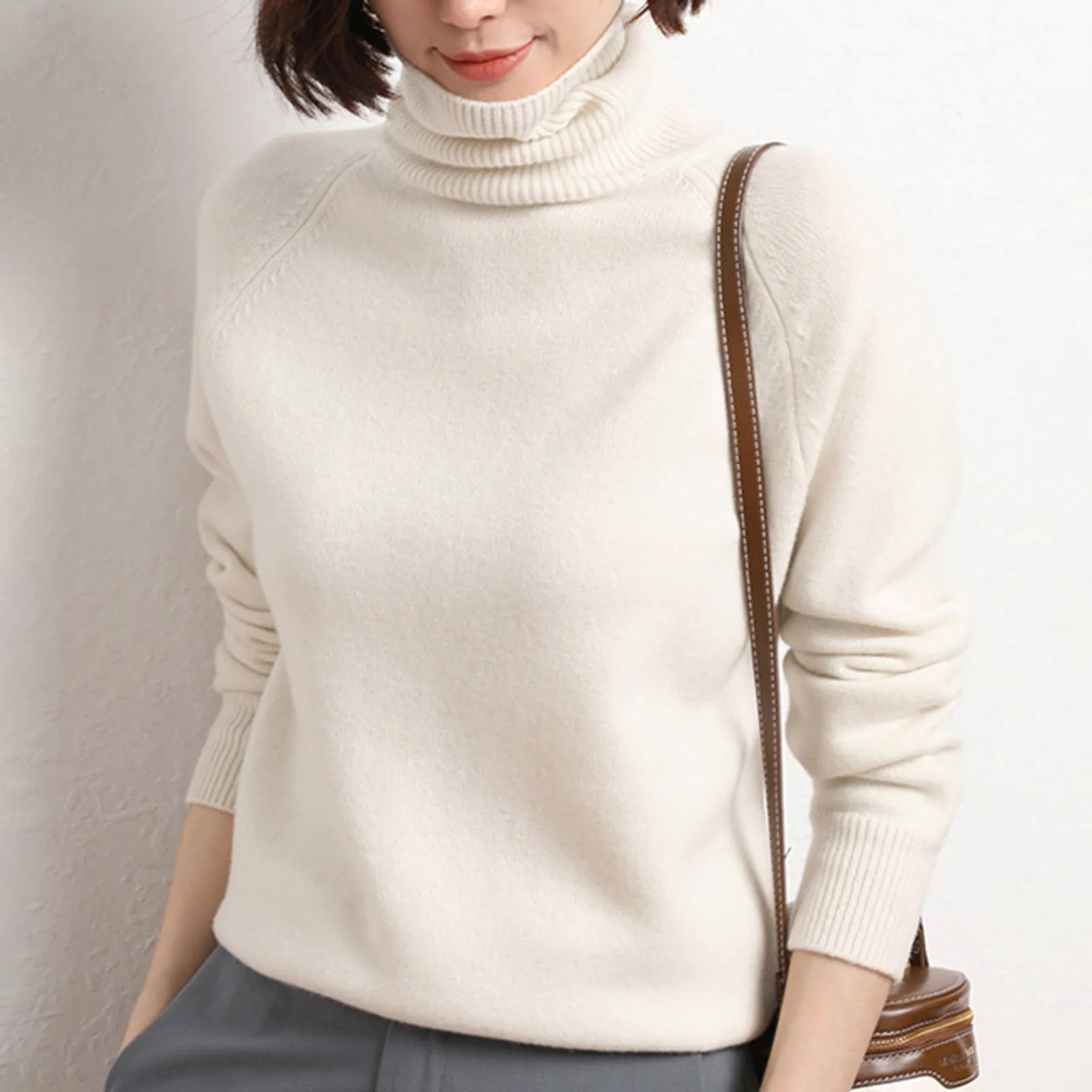 

Women Turtle Neck Knitwear Female Stretchy Warm Soft Sweater for Office School Daily Wearing
