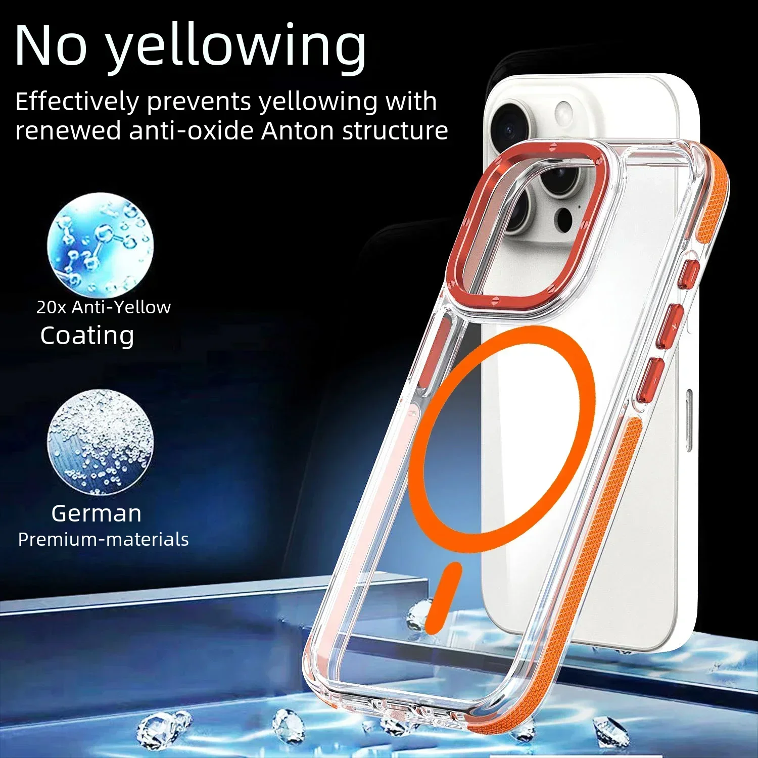 Luxury Shockproof MagSafe Wireless Charging Clear Case with Magnetic Cover