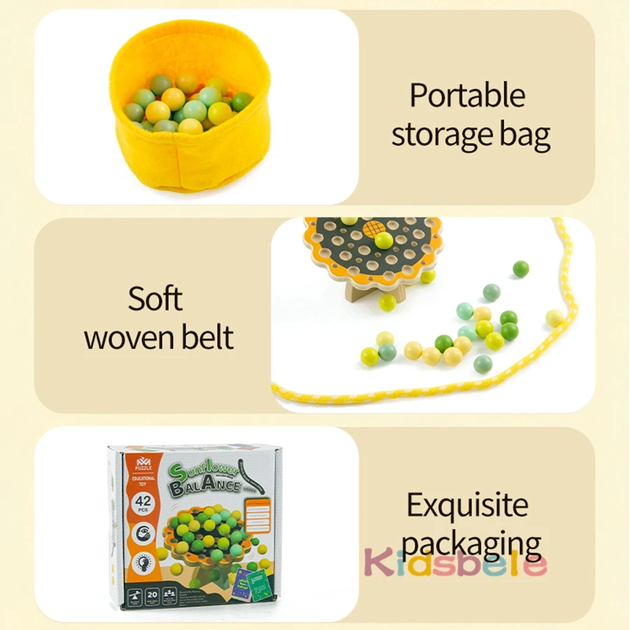 2인용 해바라기 균형 게임, 재미있는 나무 균형 나무, 화려한 구슬 공 보드, 테이블탑 파티 재미있는 인터랙티브 게임