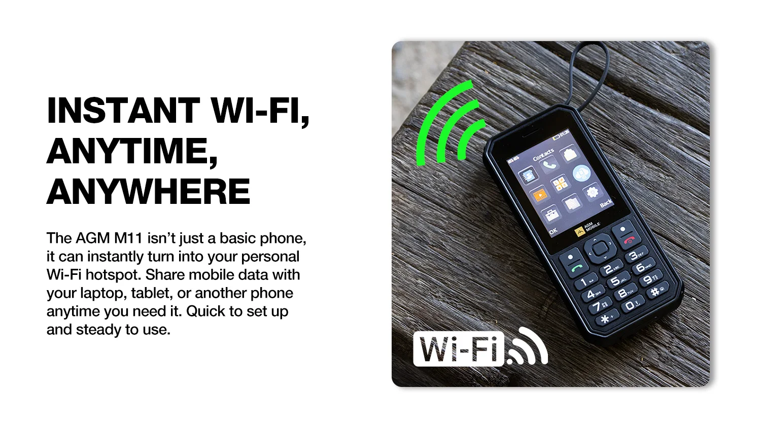 AGM M11 4G Rugged Phone IP68 Waterproof Feature Phone 4000mAh Emergency Charger Wi-Fi Hotspot Wired Reverse Charging for Outdoor