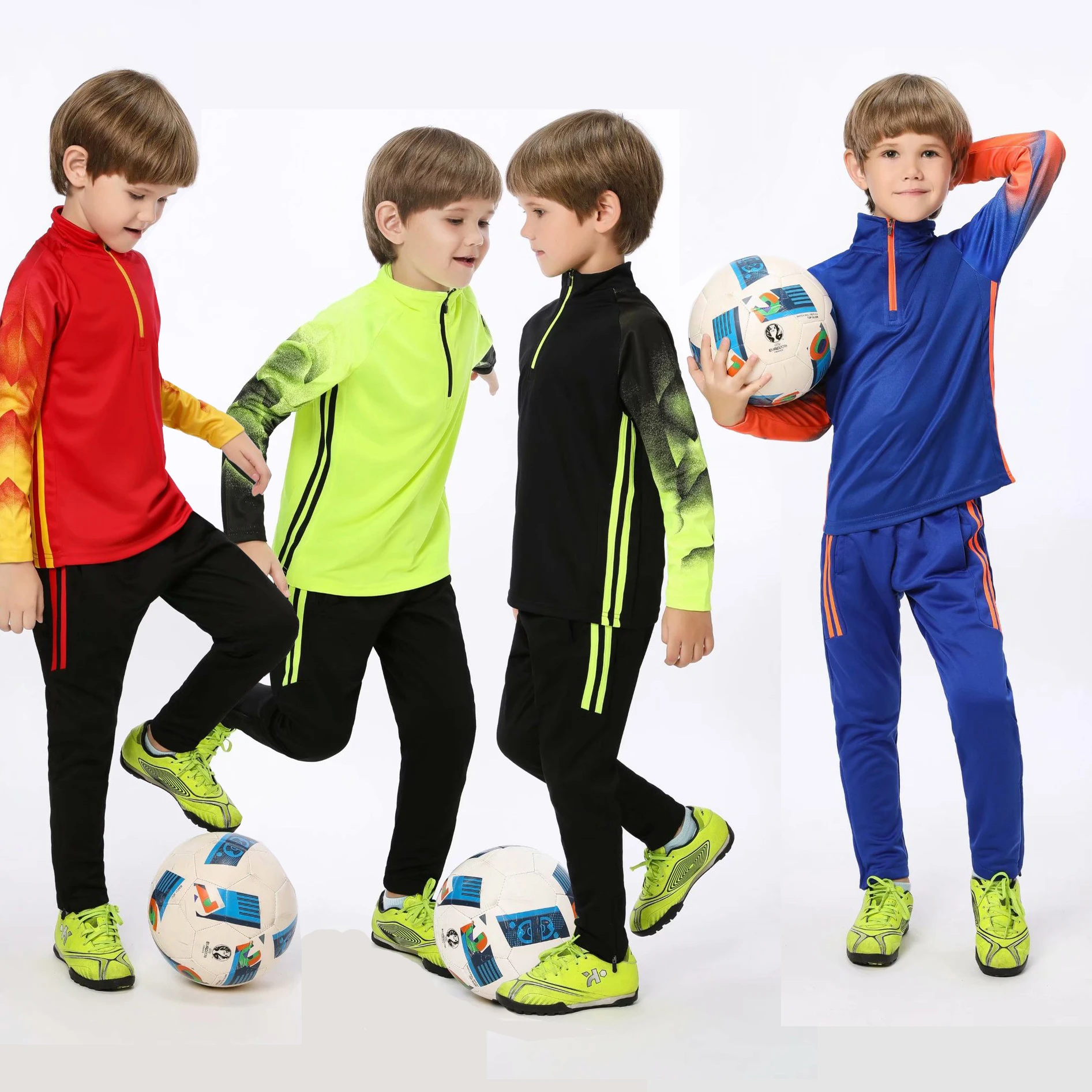 Kids Soccer Tracksuit Boys Zipper Football Jacket Pants Child Football Jerseys Kits Survetement Clothes Soccer Training Uniforms