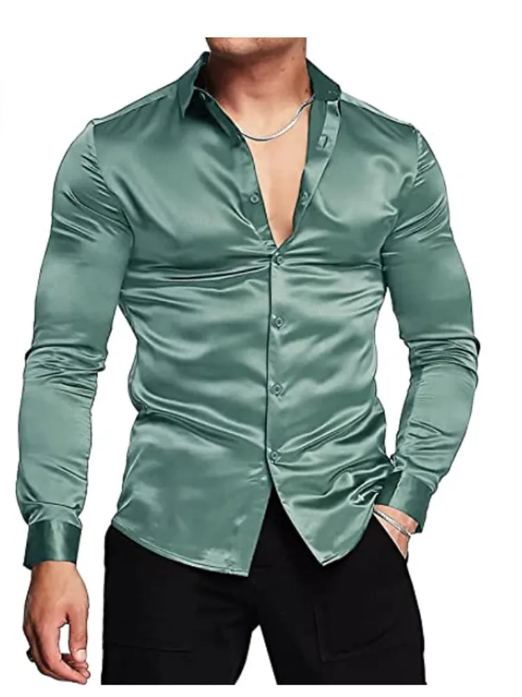 European and American fashion men's bright face solid color PROM slim shirt