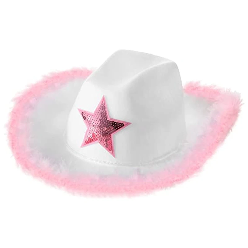 

Pink Feather Cowgirl Hat Cowboy Hat Women Bachelorette Party Hats Funny Cosplay