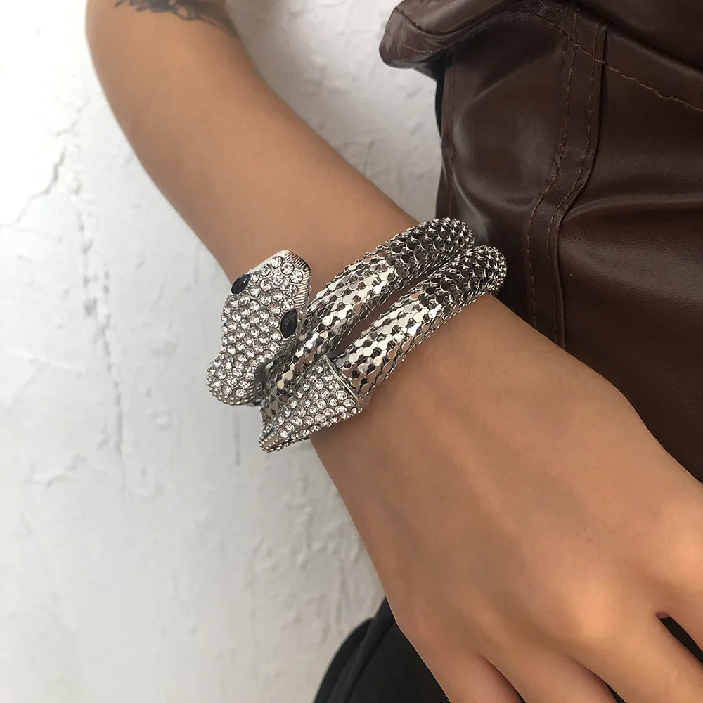 Bracelet Femme Jonc Serpent à Strass Doré - Club du Bijou