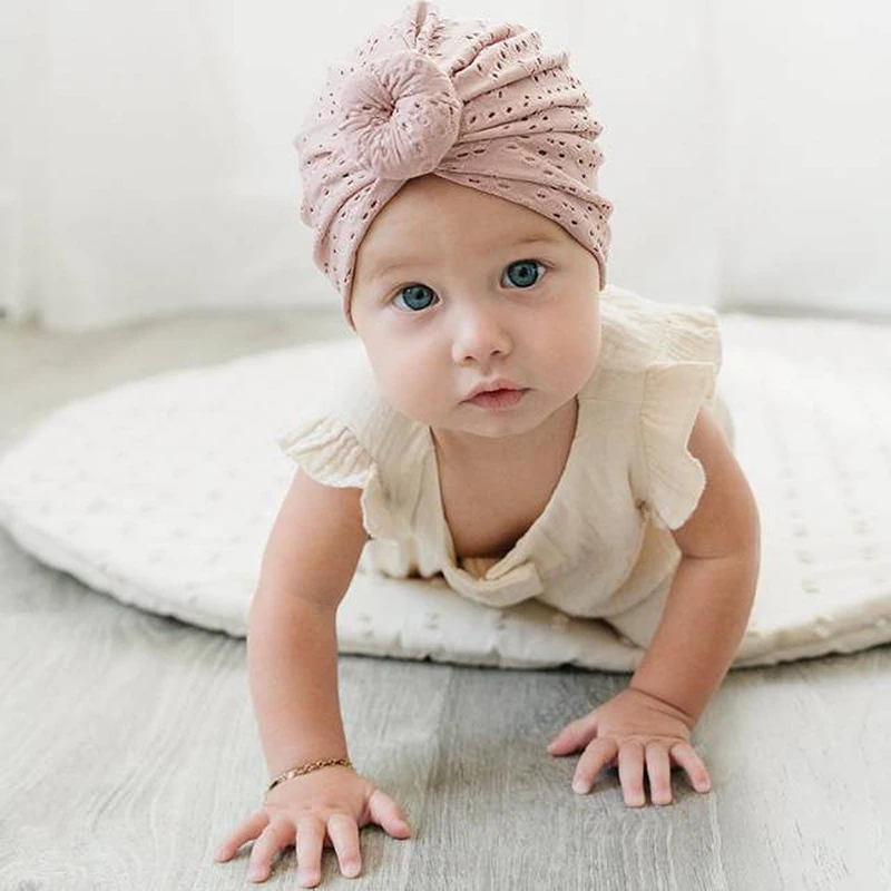 designer baby accessories Cute Bow Baby Turban Hat Soft Elastic Kids Beanie Spring Summer Breathable Solid Color Baby Girl Bonnet Hats for Newborn Infant baby stroller mosquito net