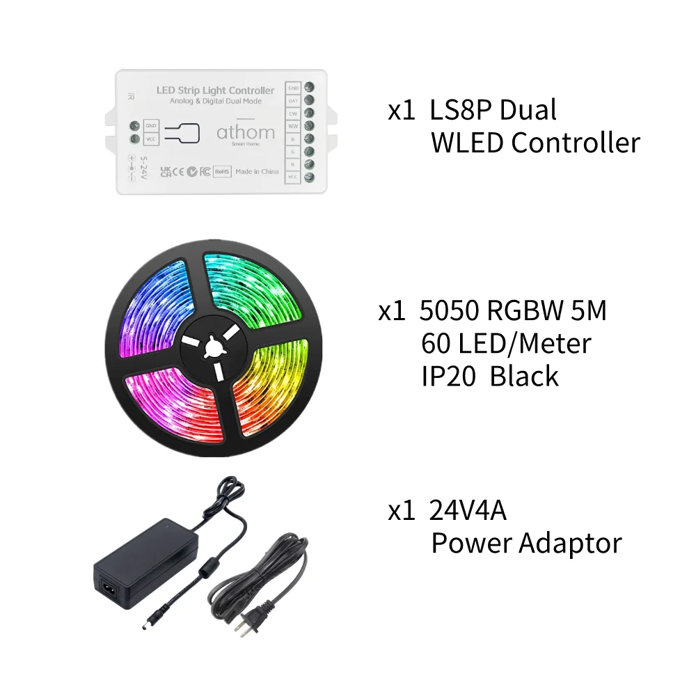 Controlador de tira de luz LED RGBW 5 en 1 inteligente WiFi de alta  potencia para Apple Homekit 5V-24V 16A Siri control de voz, color blanco