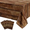 3pcs Brown Wood Grain Tablecloths Rustic Rectangle Plastic Table Covers Farmhouse Table Cloth Decor for Birthday Wedding Party 1