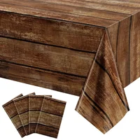 3pcs Brown Wood Grain Tablecloths Rustic Rectangle Plastic Table Covers Farmhouse Table Cloth Decor for Birthday Wedding Party 1