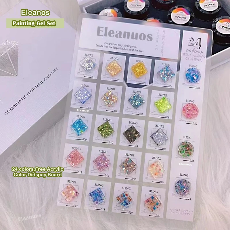

Eleanos 24pcs Shining Glitter Sequins Nail Gel Polish Soak Off UV LED Varnish DIY Nail Art Manicure Starry Platinum Painting Gel