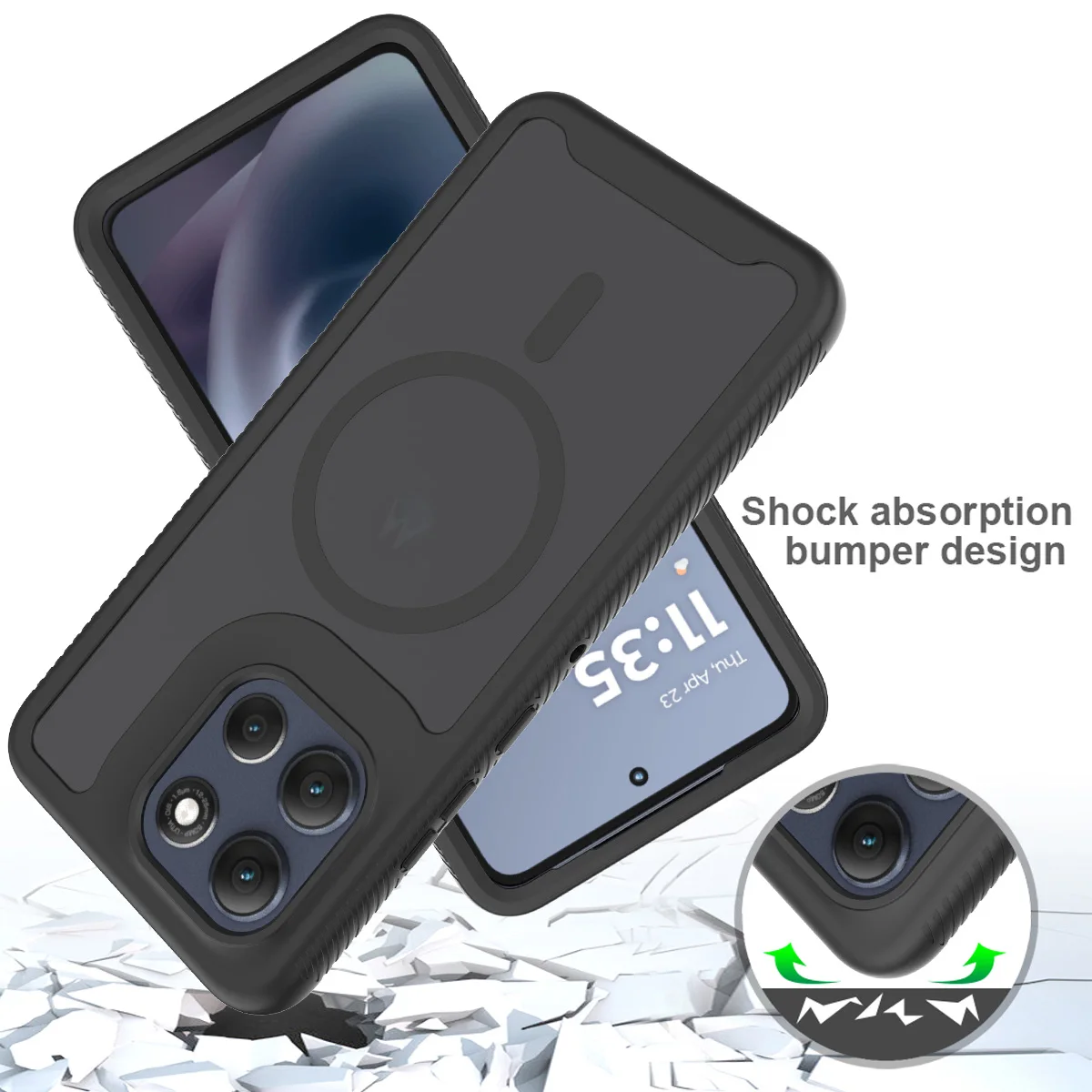 Shockproof Armor Glossy Magnetic Phone Case with Translucent Back Cover