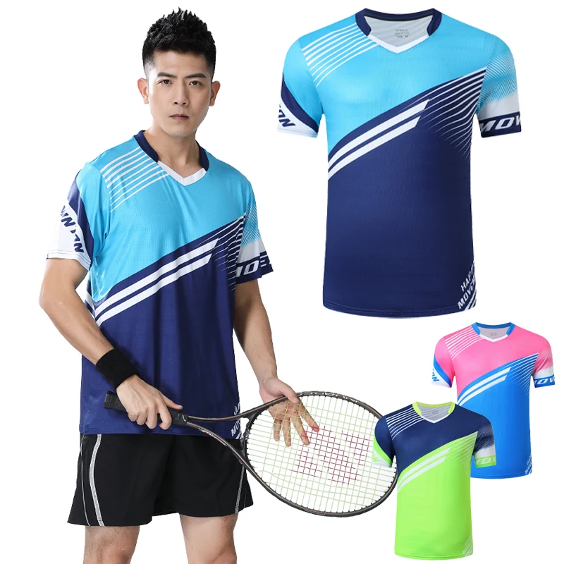 Men Tennis T-shirts Prints Sport Batminton Short Sleeve V-collar Table Tennis Shirts Quick Dry Training Ping Pong Shirts