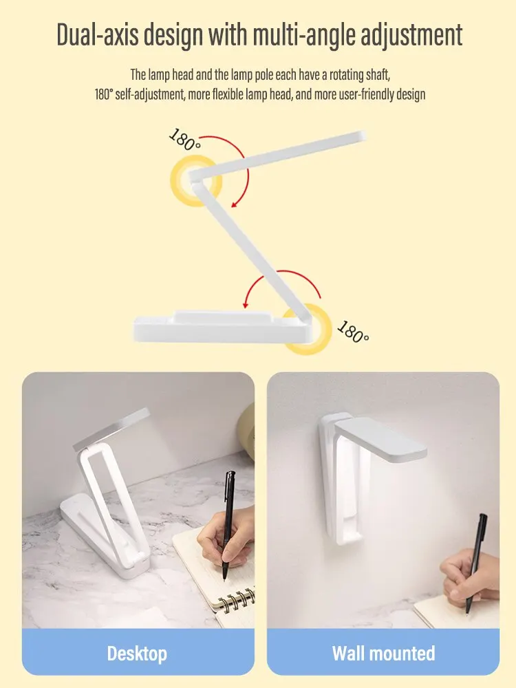 접이식 터치 LED 독서 책상 램프, 리모컨 밝기 조절 벽 램프, USB 충전, 사무실 공부 침대 옆 야간 조명