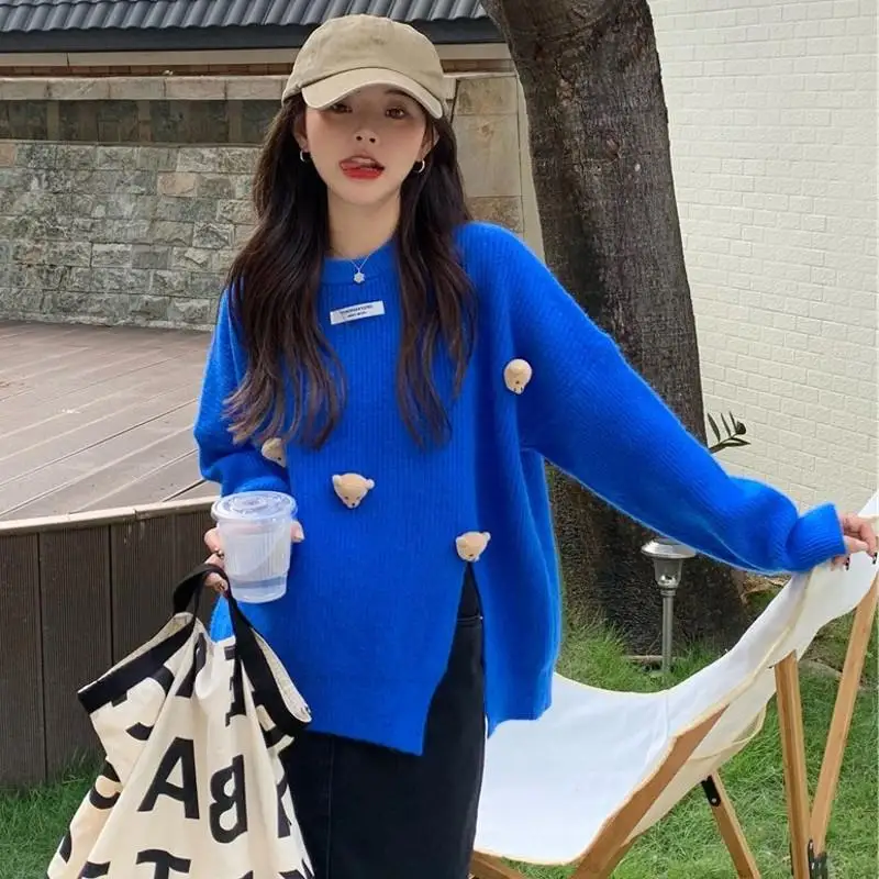 

Pullover Sweater women autumn and winter 2023 o neck long sleeve bottoming design casual solid warm pullover sweater female