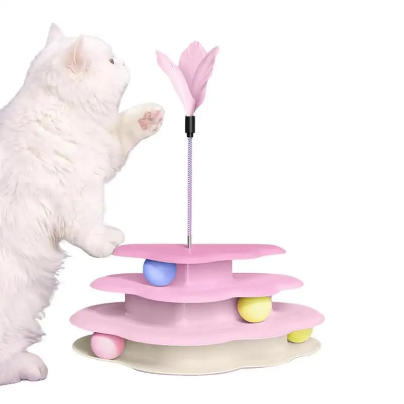 

4 Levels Turnable Toys For Cats Accessories Tower Tracks With Balls Cat Toy Interactive Intelligence Training With Fun Cat Stick