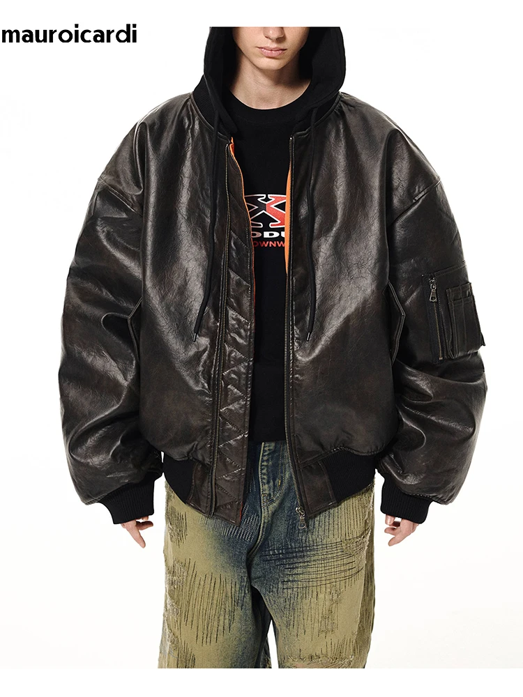 Mauroicardi Frühling Herbst Coole hübsche übergroße Distressed Pu