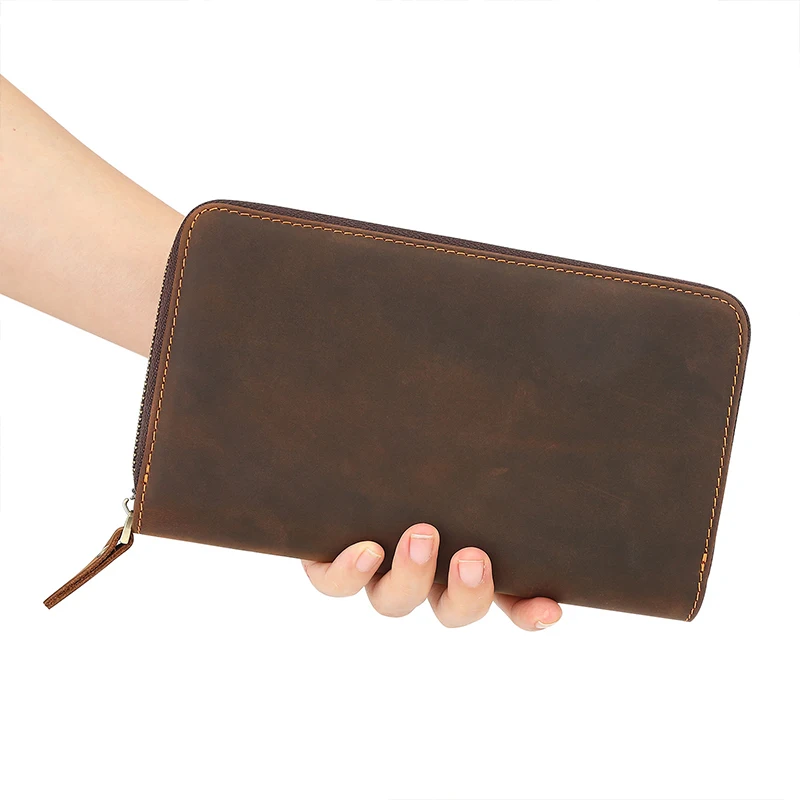 

Crazy Horse Leather Hand Wallet Top Layer Cowhide Hand Grab Bag Large Capacity Retro Simple Men's Long Multi Card Bag